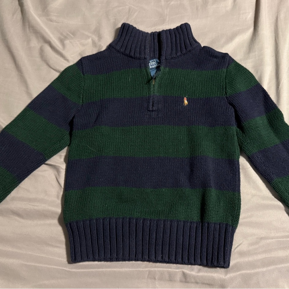 Polo by Ralph Lauren Men's Striped Zip-Up Sweater - Navy and Green